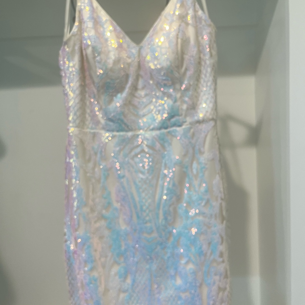 White iridescent homecoming dress!